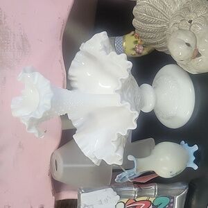 Fenton milk glass hobnail one epernea and base